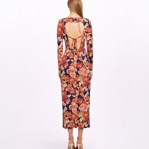 NWOT Alexia Admor Floral Long Sleeve Dress - Red and Orange Evening Gown Backles